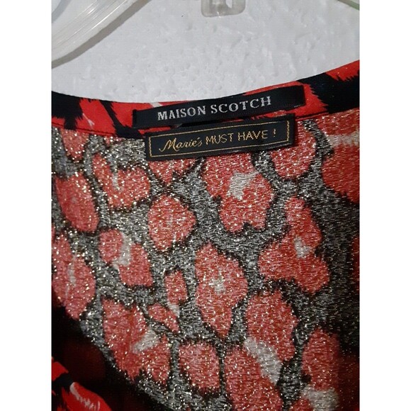 Maison Scotch Marie's must have silk leopard print 2 loose fit blouse Red gold - Picture 4 of 11